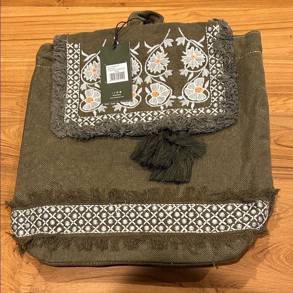 Myra Bag NWT Green Embroidered Backpack